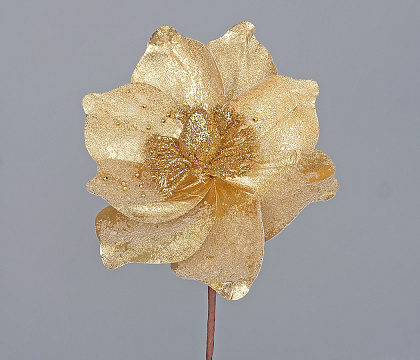 Декоративный новогодний цветок Магнолия D18 см, 1 шт., золото