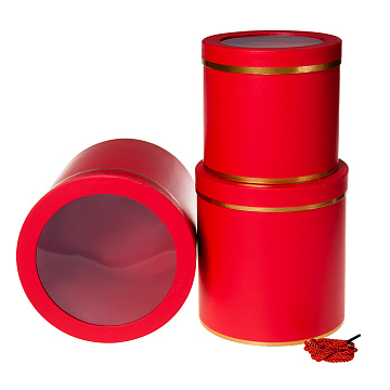 Набор коробок "Цилиндры с прозр. крышкой", 24х24 см, 22х22 см, 20х18 см, 3 шт., красный