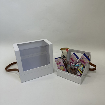 Набор коробок с ручкой из экокожи "Флора Фьюжн" 24x13x24, 18x10x18 см, 2 шт., белый