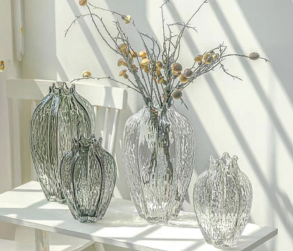 Ваза стеклянная D15* H22 см, 1 шт., прозрачный