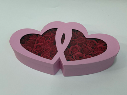 Коробка под цветы "Слияние сердец" 38,2x21,5x7,5 см, 1 шт., нежно-розовый
