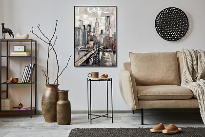 Картина "Город", 80% ручная работа, рама пластиковая, 70*100*3,5