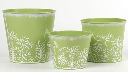 Набор декоративных кашпо D17,5XH16CM BD13CM; D15XH13,5CM BD12CM; D13,5XH10,5CM BD10CM, 3 шт., зеленый