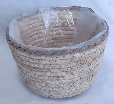 Корзина плетеная (рогоз): D19xH11xB14, 1 шт., натур./выбеленн.