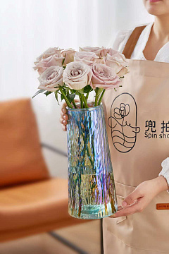 Ваза стеклянная D9 * H20 см, 1 шт., голубой