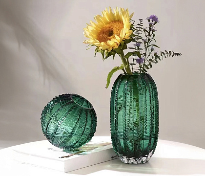 Ваза стеклянная D18 * H15 см, 1 шт., зеленый