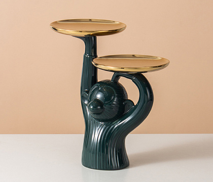 Подставка декоративная "Обезьянка", керамика, цвет зеленый, 25*15,5*27 см