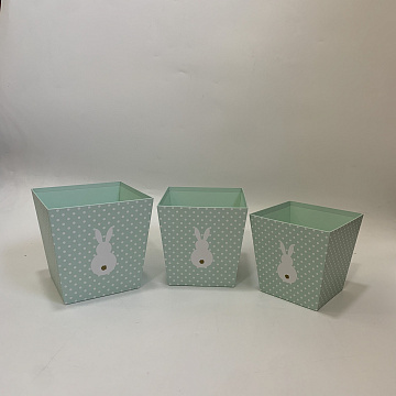 Набор коробок под цветы "Зайка" 19x19x19 см, 17,5x17,5x17,5 см, 16x16x16 см, 3 шт., тиффани