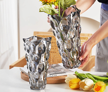 Ваза стеклянная D13*7*H23 см, 1 шт., серый