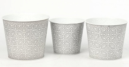 Набор декоративных кашпо 17X14.5CM B13,15X13.5CM B12,13.5X12.3CM B10, 3 шт., светло-серый, металл