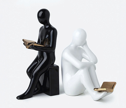 Набор держателей для книг "Чтец" 2 шт., керамика, цвет белый/черный, 8*15*17; 8*11*22 см.