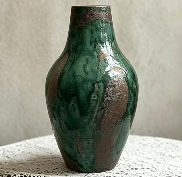 Ваза керамическая декоративная, цвет изумрудный, 30*16 см.