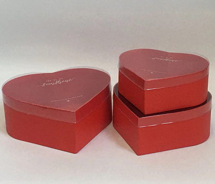 Набор коробок "Сердце", с прозр.крышкой, 3 шт., 23x20,7x9, 20,7x18,4x8, 18,4x16,1x7 см, красный