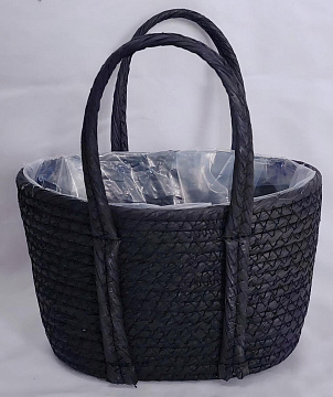 Корзина плетеная из эколозы 22x12xH13XHH25XB18X9, 1 шт., черный