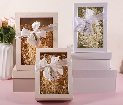 Набор коробок подарочных 29*21*9,5, 26*19*8, 23*17*6,5 см, 3 шт., светло-бежевый
