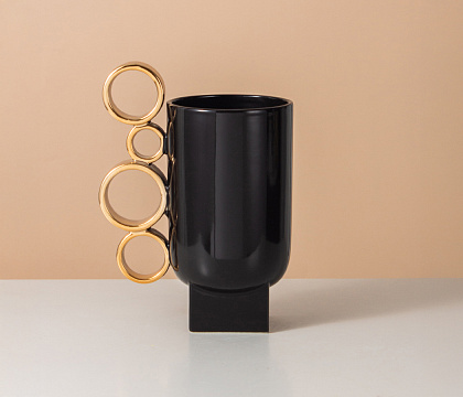 Керамическая декоративная ваза серия "Кольца", цвет черный, 22,5*14,5*30 см