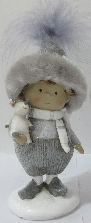 Декоративное новогоднее изделие Мальчик с игрушкой, 13 см, серебристо-белый