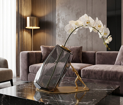 Ваза декоративная, цвет серо-золотой, 27,5*15*22 см