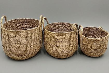 Н-р корзин плетеных из рогоза: 34*30H*27D, 31*25H*22D, 26*21H*18D, 3 шт.