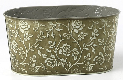 Декоративное овальное кашпо 22.5X13.5XH11.5CM 20X11СМ, оливковый, металл