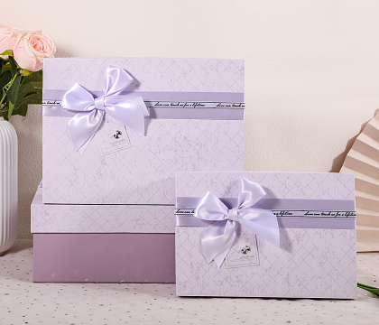 Набор коробок подарочных 33,5*25*11,5, 29*21*9, 24,5*17*6,5 см, 3 шт., св.сиренев. 