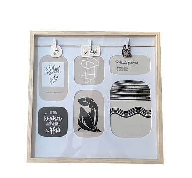 Фоторамка-коллаж декоративная из МДФ для 6 фотографий, со стеклом, 38x2,7x38 см