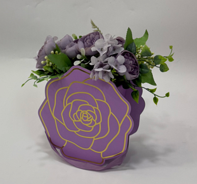 Коробка под цветы "Цветочная поэзия" 20x9x18,5 см, верхний диаметр: 13,5x8,5 см, нижний диаметр: 8,5x7см, 1 шт., св.сиреневый