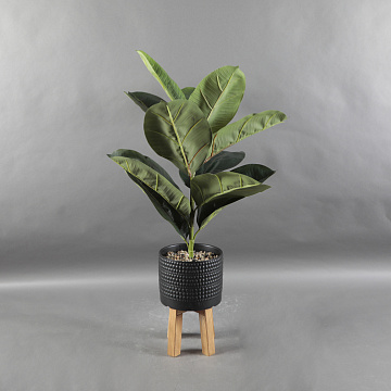 Искусственное растение "Фикус" в керамическом горшке на деревянной подставке, 25*90см.
