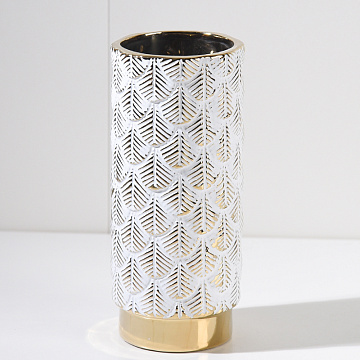 Ваза керамическая "Листья", цвет бело-золотой, 11*25 см