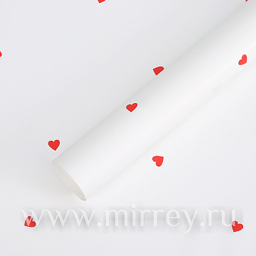 Упак. материал флористическая пленка "Валентинка", 58 см x 10 м, 65 мкр. белый с красным