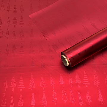 Упак. материал флористическая пленка, металлическая Новогодняя, 40 мкр, 58 см х 10 м, красный