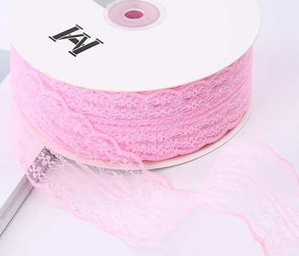 Лента декоративная "Изящное кружево", полиэстер, 45 мм х 50 ярд., розовый (4 шт./упак.)
