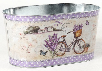 Декоративное овальное кашпо "Путешествие в прованс" 22.5X13.7XH11.3 см. металл