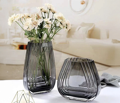 Ваза стеклянная D17,5 * H27,5 см, 1 шт., серый