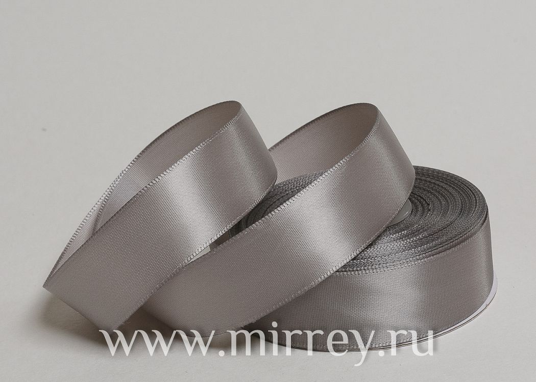 Лента атласная, на катушке (картон), односторонняя, 15 мм х 25 ярд, серебряный (10 шт/упак)