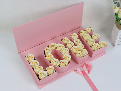 Коробка для цветов "LOVE" 45,6×19,5×6,8H см, 1 шт., св.розовый