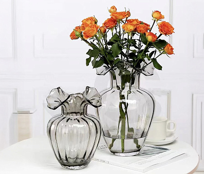 Ваза стеклянная D16 * H22,  1 шт., серый