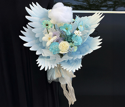 Упак. бумага "Крылья ангела", набор крыло L:50*37см + крыло S:33*22см, 10 наборов (20 шт) /упак, белый с ярко-розовый