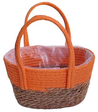 Корзина плетеная (эколоза/рогоз):23x13xH13xHH25 B18x9, 1 шт., натур./оранжевый