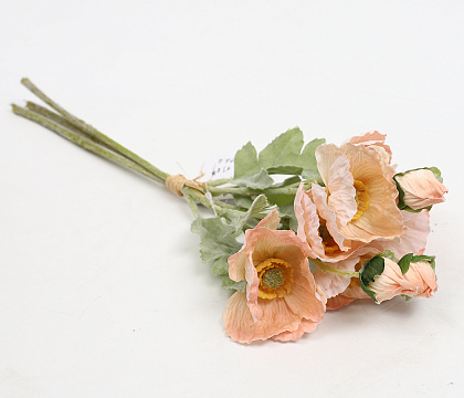 Букет искусственный декоративный "Маки": 3 стебля, 35 см., персиковый