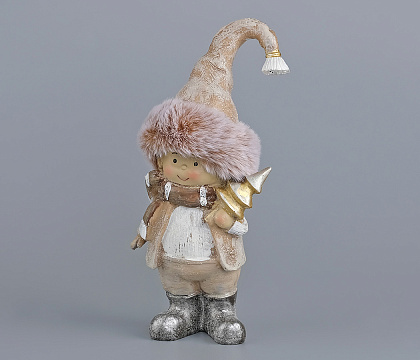 Декоративное новогоднее изделие Мальчик в пушистой шапочке, 17.5 см, латте