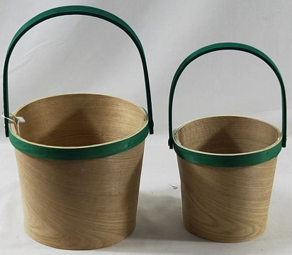 Набор корзин плетеных (секвойя), Dia.16xH.14/26 B:13 см, Dia12,5xH11,5/21,5 B:10см, 2 шт., натур./зеленый