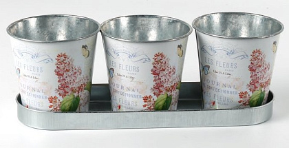 Набор декоративных кашпо на подносе "Венец творения" кашпо: 10XH10CM, поднос: 28.5X8.5X2CM, металл