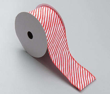 Лента новогодняя декоративная Полосы 6,3*10 ярд, 1 шт., красный/белый