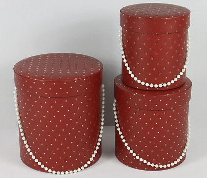 Набор коробок для цветов "Жемчужная россыпь"16,5x18H, 14,5x15H, 12,5*13H см, 3 шт., бургунди