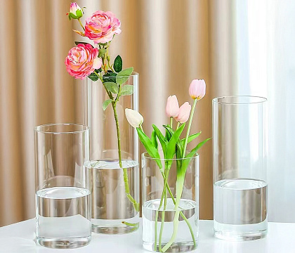 Ваза стеклянная D12 * H15 см, 1 шт., прозрачный