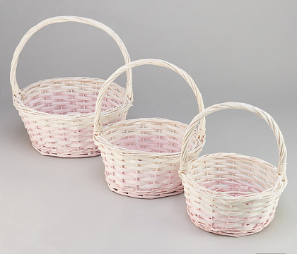 Набор корзин плетеных (ива), D30х12/32 см, D25х10/27 см, D20х8/22 см, 3 шт., бледно-розовый