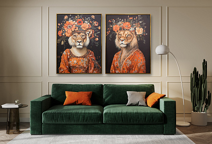 Картина "Лев II", 30% ручная работа, рама пластиковая, 60*80*3,5