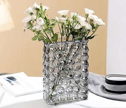 Ваза стеклянная D13 * H18,  1 шт., серый