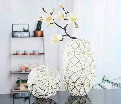 Ваза стеклянная D15 * H25 см, 1 шт., белый/золото